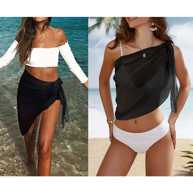 Women Short Sarongs Swimsuit Coverups Beach Bikini Wrap Sheer Short Skirt Chiffon Scarf Cover Ups for Swimwear - Image 4