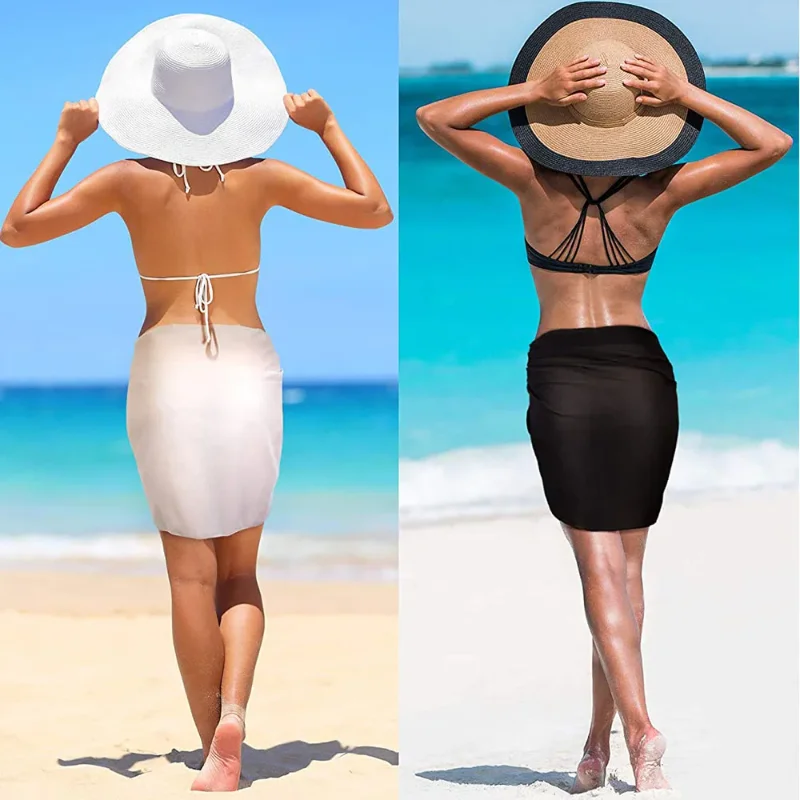Women Short Sarongs Swimsuit Coverups Beach Bikini Wrap Sheer Short Skirt Chiffon Scarf Cover Ups for Swimwear - Image 5