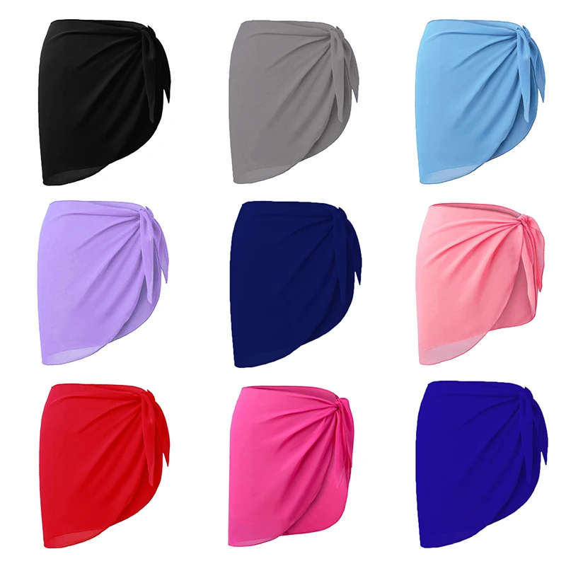 Women Short Sarongs Swimsuit Summer Coverups Beach Bikini Wrap Sheer Short Ladies Skirt Chiffon Scarf Cover Ups For Swimwear - Image 4