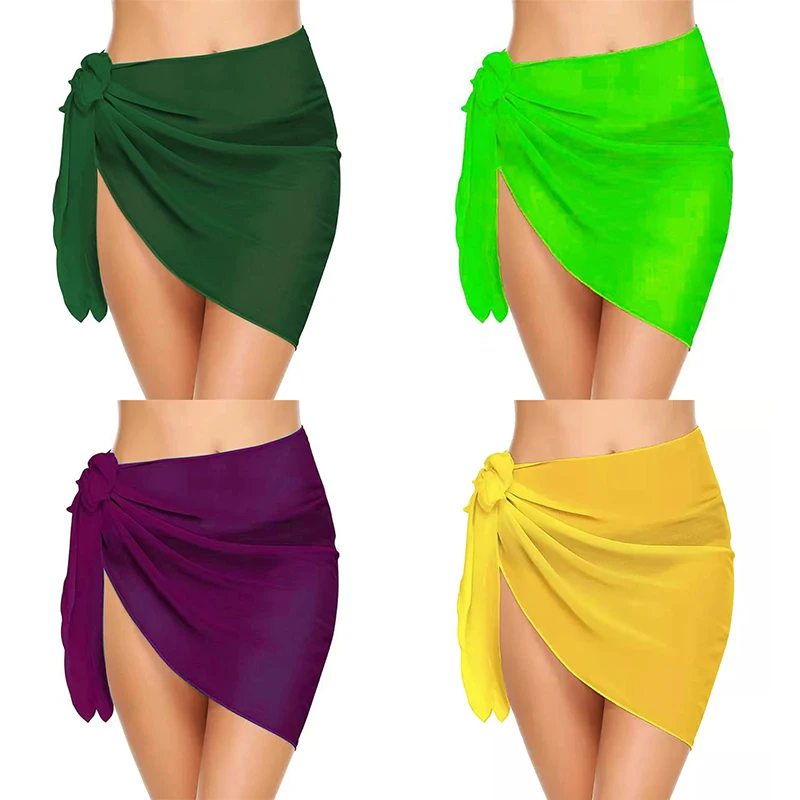 Women Short Sarongs Swimsuit Summer Coverups Beach Bikini Wrap Sheer Short Ladies Skirt Chiffon Scarf Cover Ups For Swimwear - Image 3