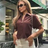 Women's Jacket Solid Color Short Sleeve Zipper Jackets Women Lapel Collar Cropped Jacket 2026 Summer New In Coats And Jackets