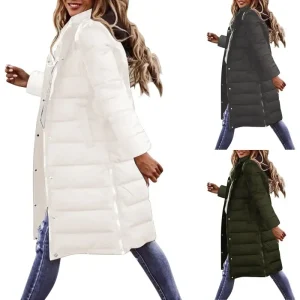Women's Long Down Jacket With Hood Winter Warm Lightweight Quilted Autumn Winter Coat Spray-bonded Wadding