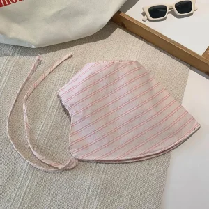 Women's Wide-Brim Foldable Bucket Hat Korean Style Striped Drawstring Panama Outdoor Hiking Sun Protection Hat
