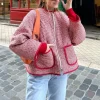 Womens Zip Up Jacket Fashion Vintage Floral/Striped Lightweight Quilted Long Sleeve Winter Casual Outwear 2024 New Streetwear