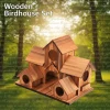 Wooden 5 Hole Bird Feeding House Outdoor Garden Bird Nesting Box Room Birdhouse Pet Supplies Decorative Outdoor Feeder