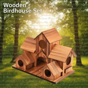 Wooden 5 Hole Bird Feeding House Outdoor Garden Bird Nesting Box Room Birdhouse Pet Supplies Decorative Outdoor Feeder