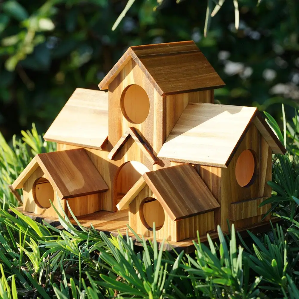 Wooden Bird Feeding Birdhouse 5 Hole Bird House Room Outdoor Garden Bird Nesting Box Bird House Pet Supplies Decoration - Image 4