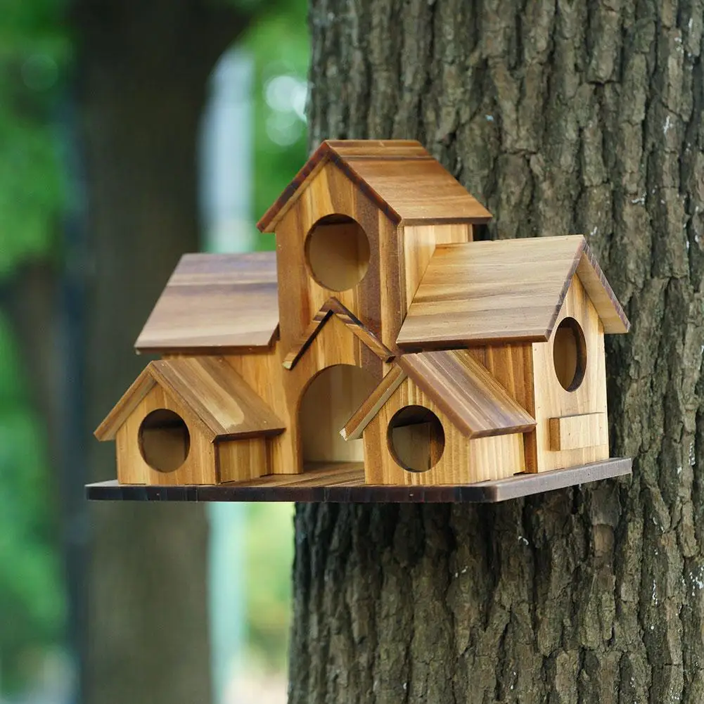 Wooden Bird Feeding Birdhouse 5 Hole Bird House Room Outdoor Garden Bird Nesting Box Bird House Pet Supplies Decoration - Image 5