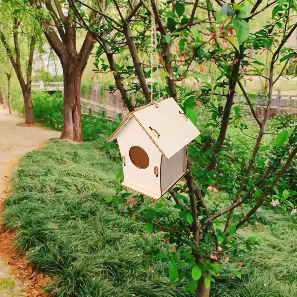 Wooden DIY Bird Nest House Outdoor Hanging Birdhouse Box For Hummingbird Outdoor Cages Garden Yard Decoration 1pcs DIY Cage - Image 2