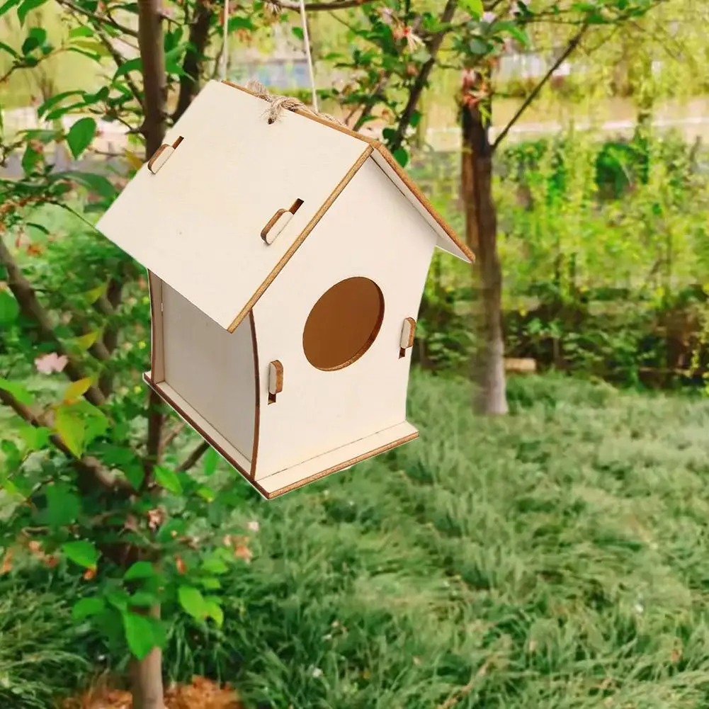 Wooden DIY Bird Nest House Outdoor Hanging Birdhouse Box For Hummingbird Outdoor Cages Garden Yard Decoration 1pcs DIY Cage - Image 3