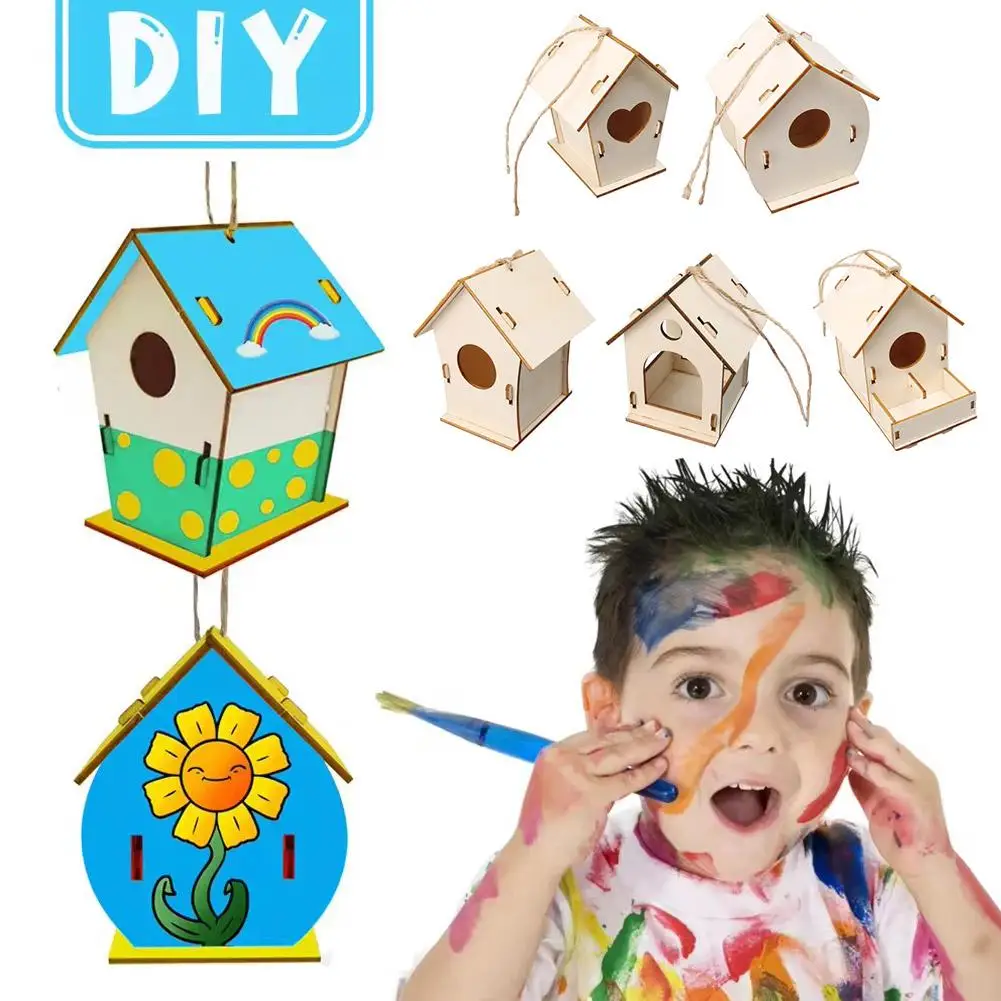 Wooden DIY Bird Nest House Outdoor Hanging Birdhouse Box For Hummingbird Outdoor Cages Garden Yard Decoration 1pcs DIY Cage - Image 4