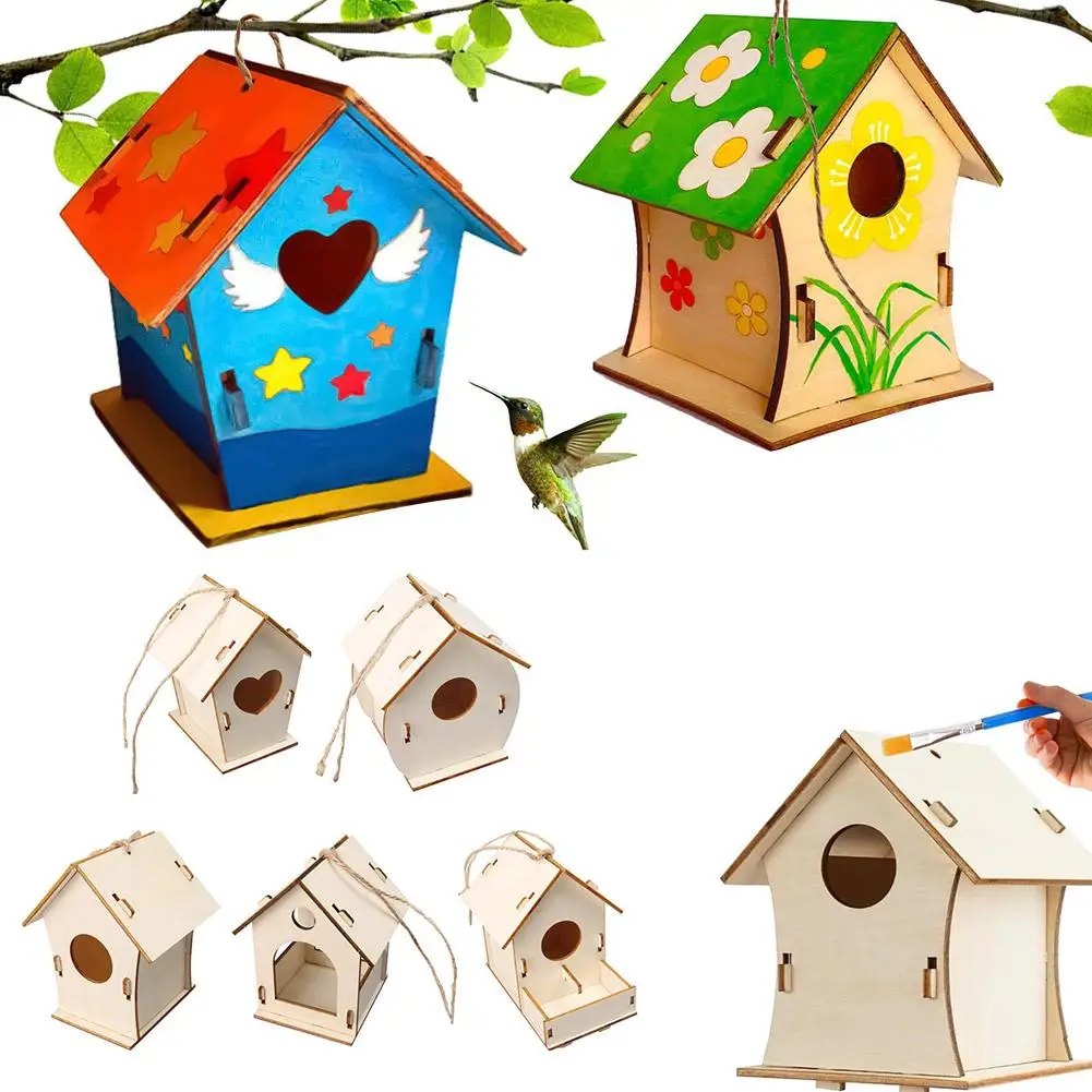 Wooden DIY Bird Nest House Outdoor Hanging Birdhouse Box For Hummingbird Outdoor Cages Garden Yard Decoration 1pcs DIY Cage - Image 5