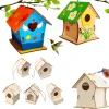 Wooden Mini Bird Cage Outdoor Hanging Birdhouse Box DIY Painting Blank Wood Garden Bird Cages Yard Decoration Bird Parrot Nest