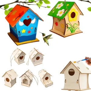 Wooden Mini Bird Cage Outdoor Hanging Birdhouse Box DIY Painting Blank Wood Garden Bird Cages Yard Decoration Bird Parrot Nest