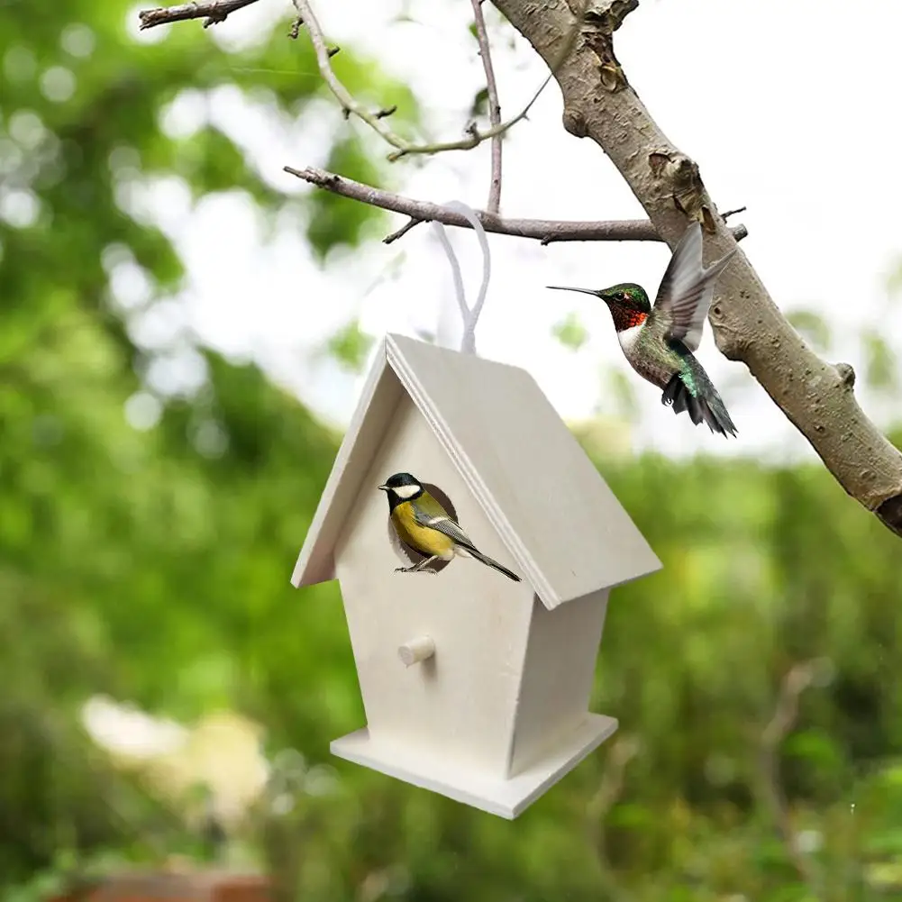 Wooden Mini Bird Cage Outdoor Hanging Birdhouse Box Garden Bird Cage Home Yard Decor Wooden Bird House Box Hummingbird House - Image 3