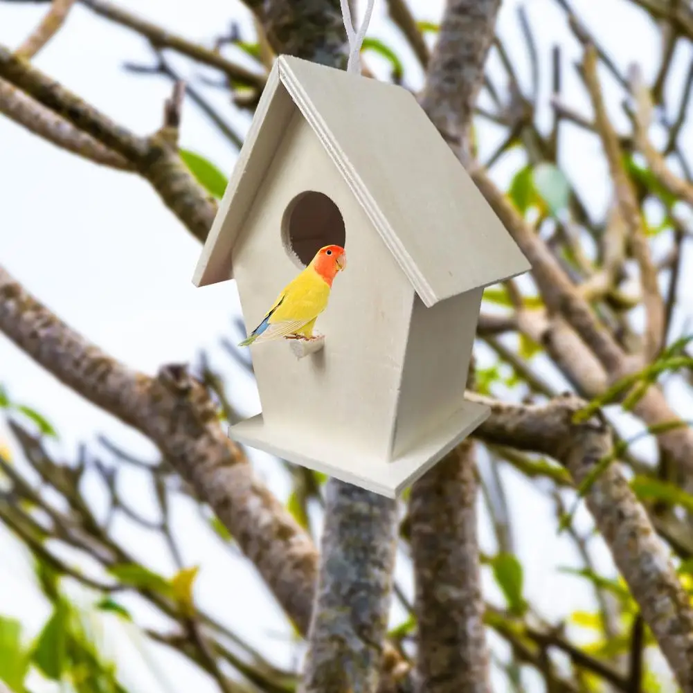 Wooden Mini Bird Cage Outdoor Hanging Birdhouse Box Garden Bird Cage Home Yard Decor Wooden Bird House Box Hummingbird House - Image 4