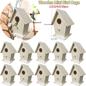 Wooden Mini Bird Cage Outdoor Hanging Birdhouse Box Garden Bird Cage Home Yard Decor Wooden Bird House Box Hummingbird House