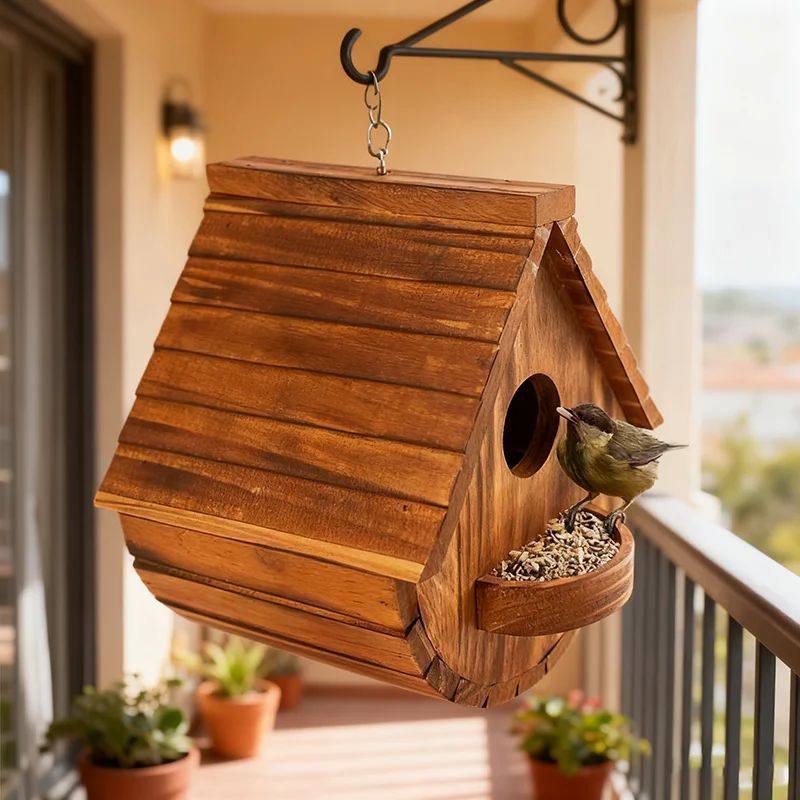 Wooden Outdoor Bird House Hanging Birdhouse for Garden Yard Nesting Box Suitable for Bluebird Finch Cardinals Bird Shelter - Image 3