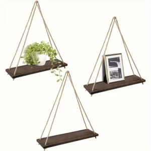 Wooden wall hanging rope storage rack Wall hanging rack Tongmu rural swing floating rack Bathroom living room decoration