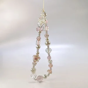 Y2K Bowknot Flower Beaded Phone Chain Wrist Strap Cute Girls Cellphone Charm Lanyard