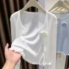 Zjaiss 2026 Spring Summer New Ruffle Floral Shawl Outer Wear Knitted Coat Ice Silk Sheer Knit Sun Protection Women Cardigan