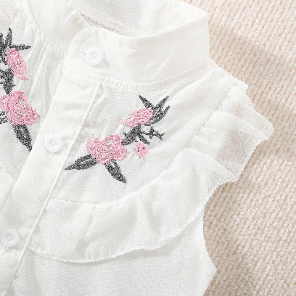 (0-3 Years Old) Summer Baby Girl Cotton Flower Embroidery Sleeveless Top And Shorts Two-Piece Set Of Cute Girl Shirt Top And Sho - Image 6