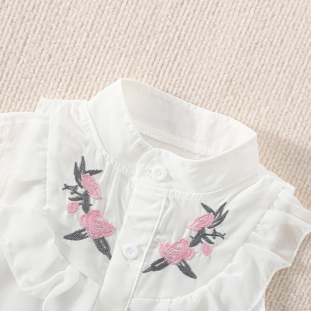 (0-3 Years Old) Summer Baby Girl Cotton Flower Embroidery Sleeveless Top And Shorts Two-Piece Set Of Cute Girl Shirt Top And Sho - Image 5