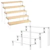 1-5 Tier Acrylic and Solid Wood Panel with Clear Acrylic Column Display Stand for Perfume, Cosmetic, Car Modle, Toy Storage Rack