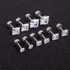 1-5pairs Simple Square Stainless Steel Stud Earrings For Men And Women, Suitable For Daily Wear And Gifts
