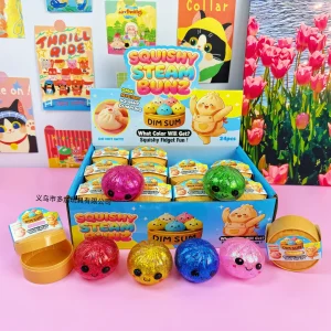 1-6pcs Glitter Dumpling Squishy With Steamer Box Squeeze Toy Stress & Anxiety Toys Random Color
