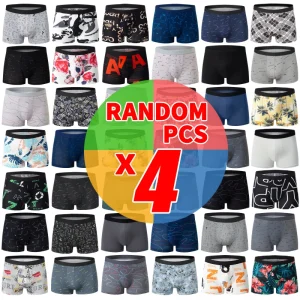 1-Pack or 4-Pack random blind box men's boxer shorts comfortable and breathable men's thin plus size fashion printed boxers