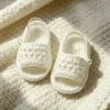 1 Pair Crochet Baby Sandals, White, Open-Toe Slides with Pearl Detail, Infant Shoes