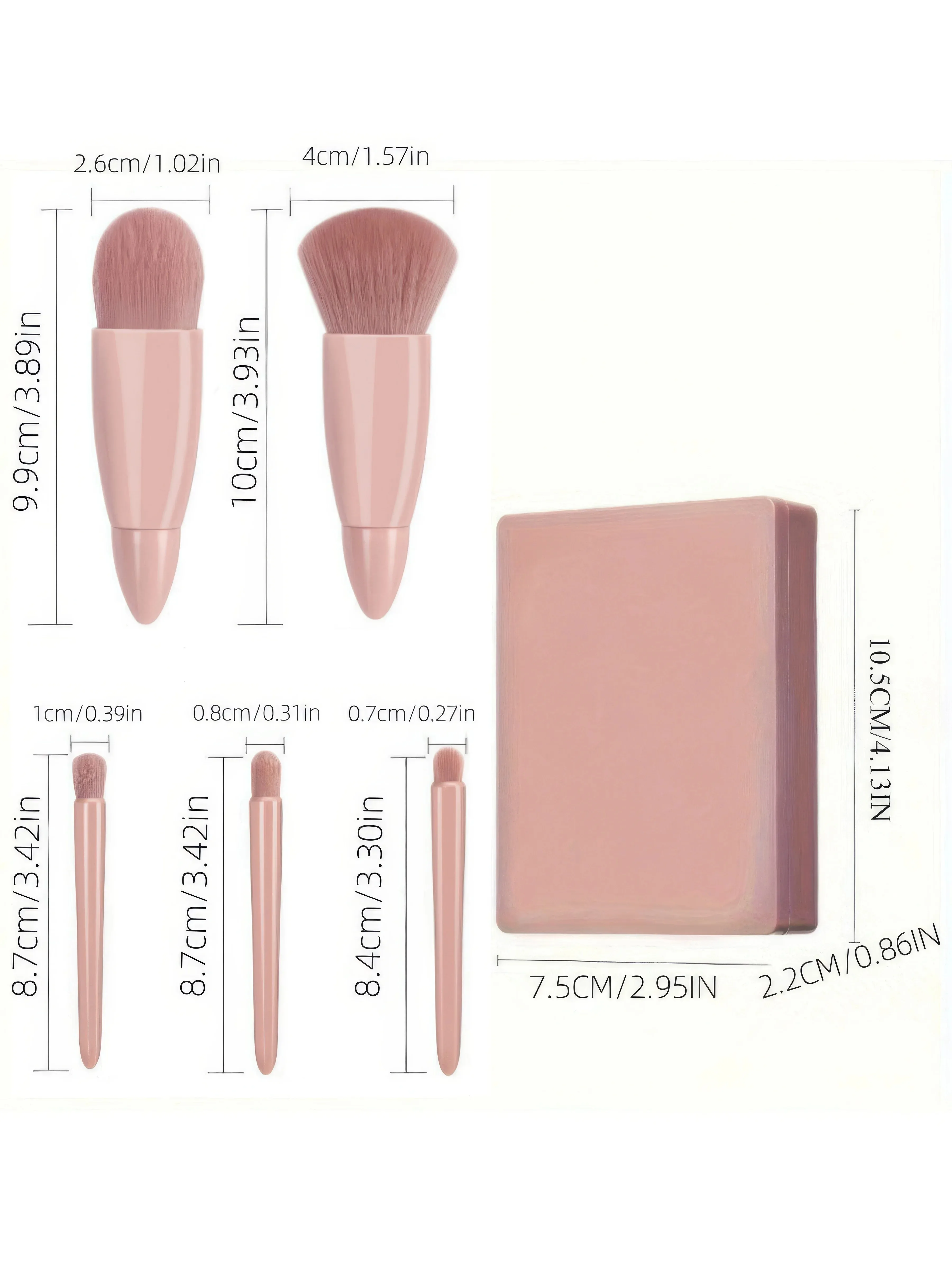 1 Set Chic Pink Makeup Brush Set - Mirror Compact, 5pcs Soft Bristles Versatile for Blush Eye Foundation - Image 5