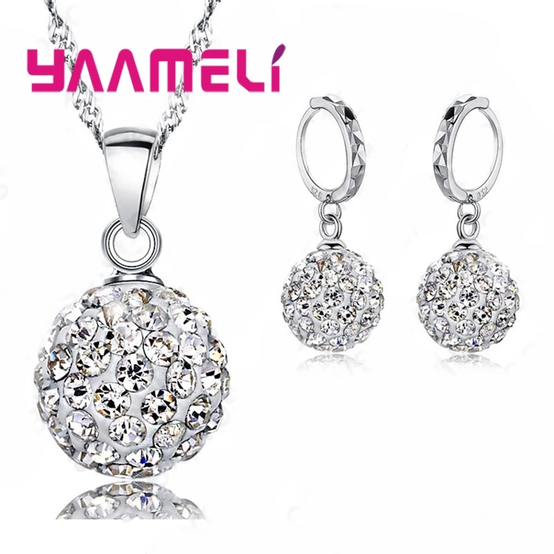 10 Colors Factory Price 925 Sterling Silver Jewlery Sets Micro Paved Crystals Round Ball Necklace Earrings For Women - Image 6