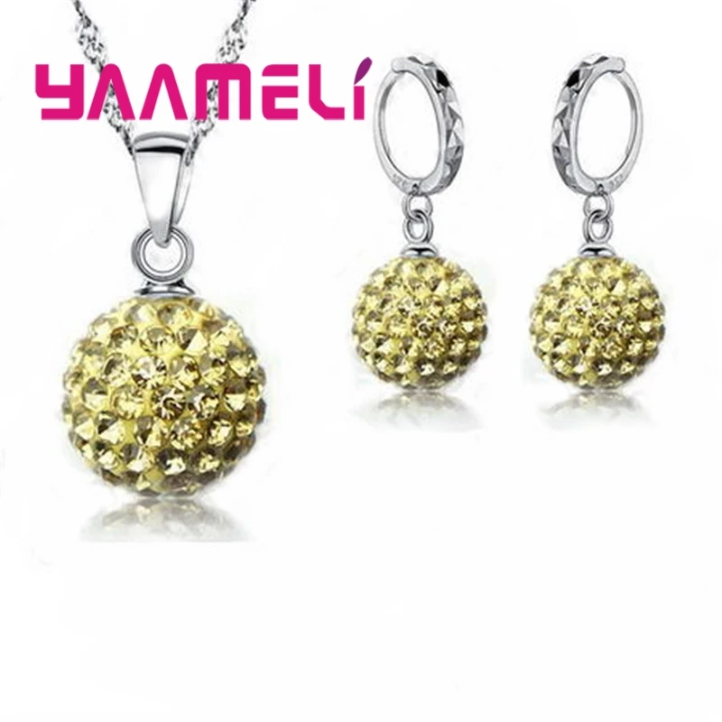 10 Colors Factory Price 925 Sterling Silver Jewlery Sets Micro Paved Crystals Round Ball Necklace Earrings For Women - Image 4