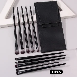 10-Piece Eye Makeup Brush Set: Eyeliner, Eyeshadow, Aegyo-sal Brushes with a PU Leather Makeup Brush Pouch