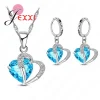 100% Real 925 Sterling Silver Jewelry Set Shiny Cubic Zircon Heart Pendant Necklace Leverback Earrings for Women Gift