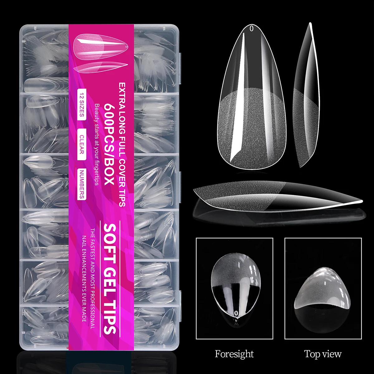100/600Pcs Short Almond Nail Tips Soft Gel Nail Tips Full Cover False Nail Tips For Acrylic Nails Salon Home Press On Nails - Image 2