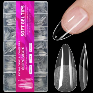 100/600Pcs Short Almond Nail Tips Soft Gel Nail Tips Full Cover False Nail Tips For Acrylic Nails Salon Home Press On Nails