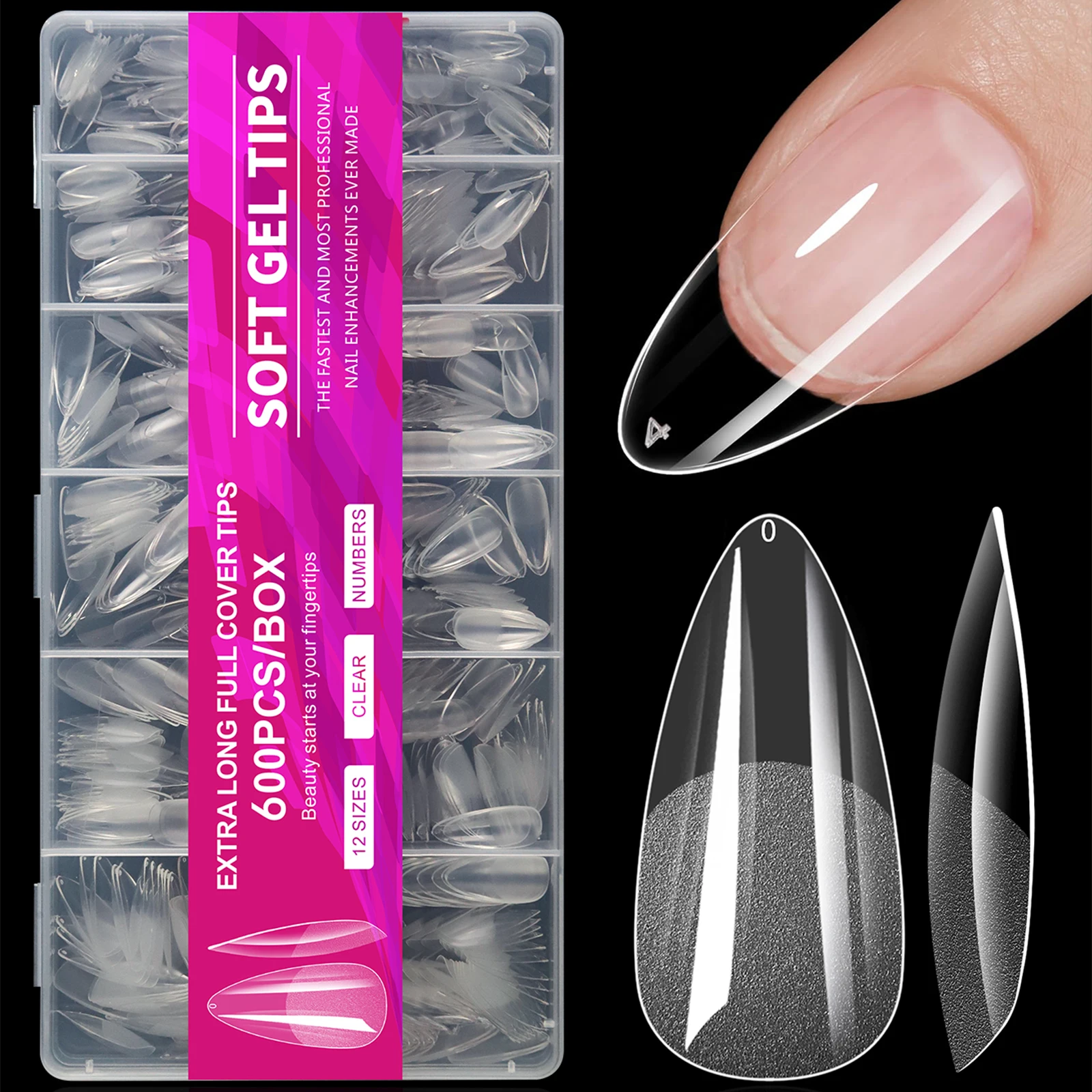 100/600Pcs Short Almond Nail Tips Soft Gel Nail Tips Full Cover False Nail Tips For Acrylic Nails Salon Home Press On Nails