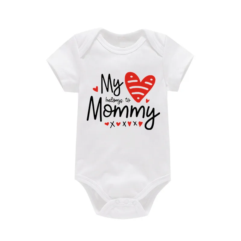 100%Cotton Baby Boys Girls Romper Short Sleeve Funny Letter Print I Love Mom Dad Jumpsuit Infant Newborn Costume Clothes - Image 2