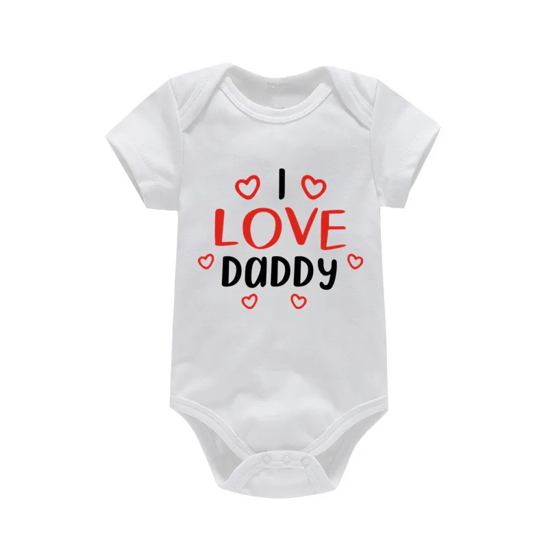 100%Cotton Baby Boys Girls Romper Short Sleeve Funny Letter Print I Love Mom Dad Jumpsuit Infant Newborn Costume Clothes - Image 3