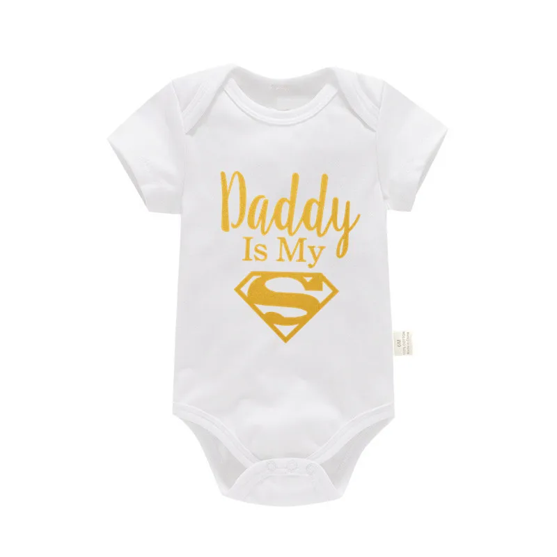 100%Cotton Baby Boys Girls Romper Short Sleeve Funny Letter Print I Love Mom Dad Jumpsuit Infant Newborn Costume Clothes - Image 4