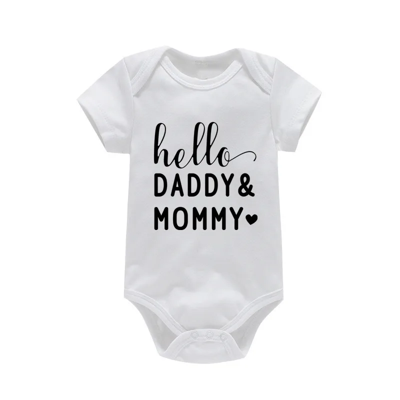100%Cotton Baby Boys Girls Romper Short Sleeve Funny Letter Print I Love Mom Dad Jumpsuit Infant Newborn Costume Clothes - Image 5