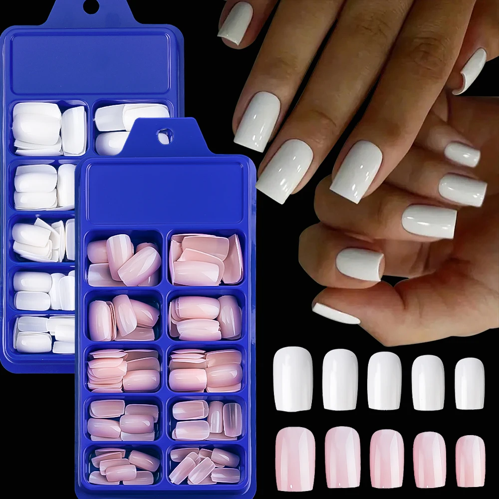 100Pcs Light Pink Press on Nails Short Medium Square Wearable Fake Nails Tips 10 sizes Full Cover False Nails Finger Decoration - Image 4