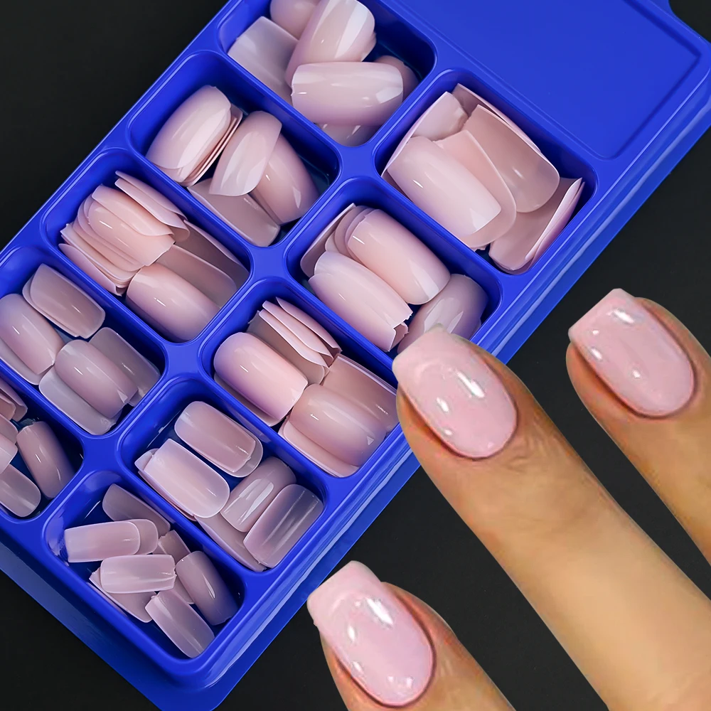 100Pcs Light Pink Press on Nails Short Medium Square Wearable Fake Nails Tips 10 sizes Full Cover False Nails Finger Decoration - Image 3