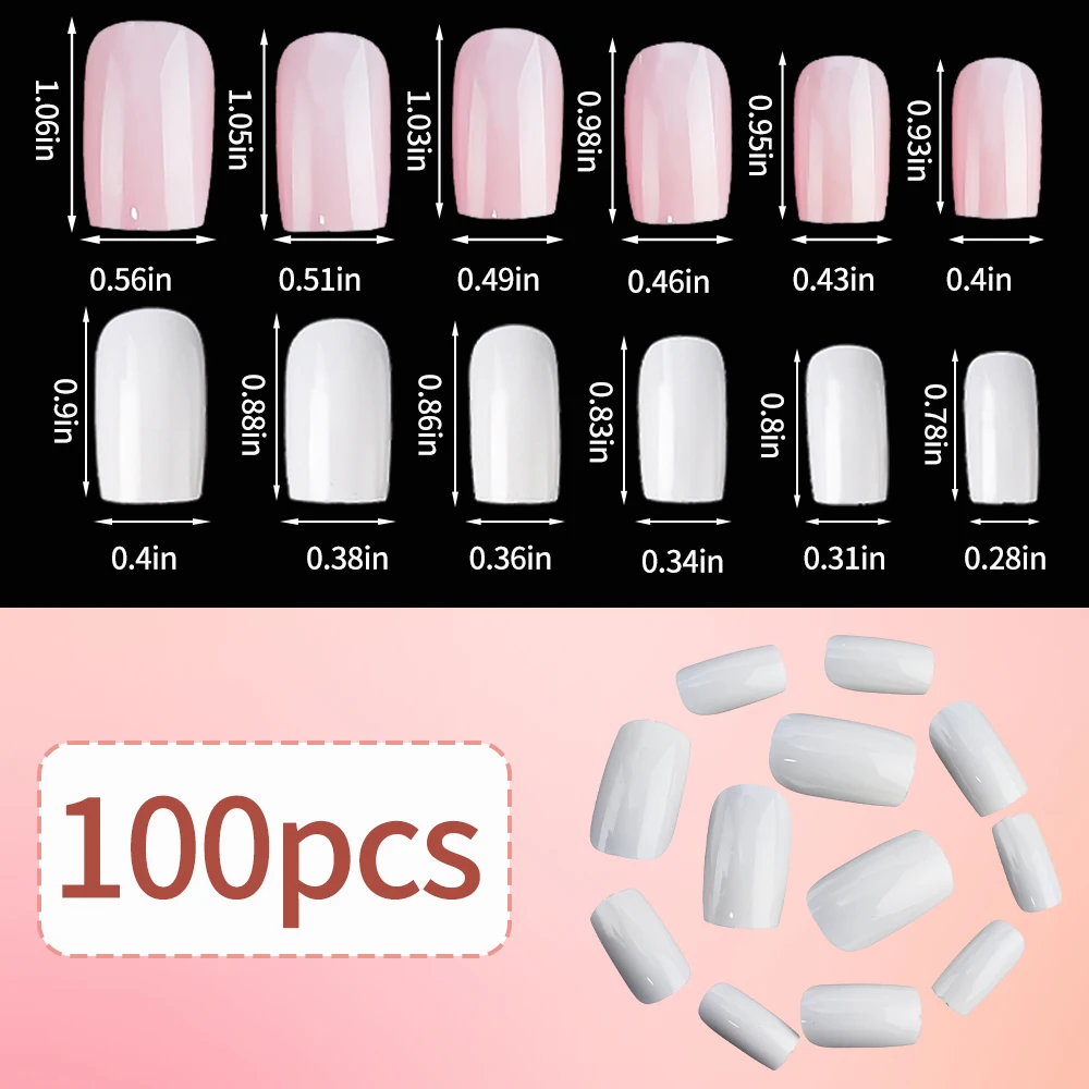100Pcs Light Pink Press on Nails Short Medium Square Wearable Fake Nails Tips 10 sizes Full Cover False Nails Finger Decoration - Image 5