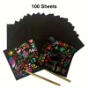 100pcs Scratch Art Cards Set - Magic Rainbow Painting Kit for Family Bonding, DIY Craft Activity Stencils & Bamboo Stick
