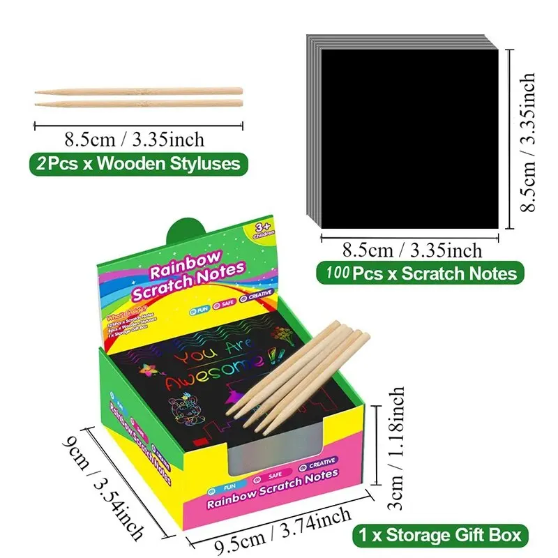 100pcs Scratch Art Cards Set - Magic Rainbow Painting Kit for Family Bonding, DIY Craft Activity Stencils & Bamboo Stick - Image 3
