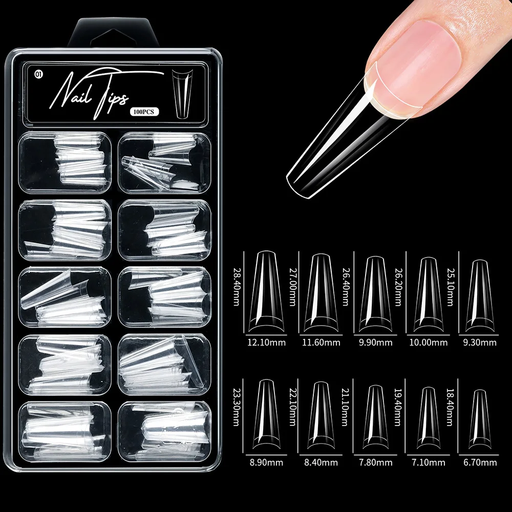 100pcs/box 10 types Fake Nail Tips Coffin Press on Nail Clear Full Cover Nail Artificial Press on Long Ballerina - Image 2